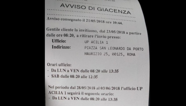 Avviso di giacenza