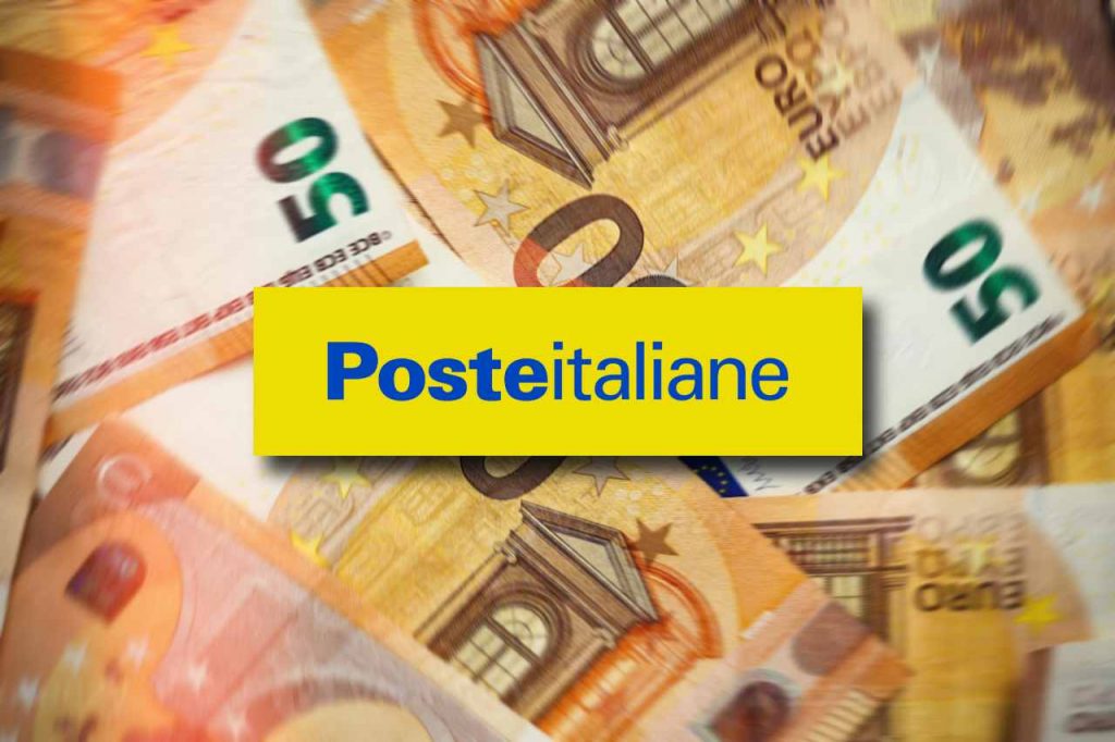 Banconote euro e logo Poste Italiane