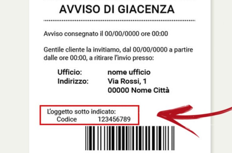 Avviso di giacenza e codice raccomandata